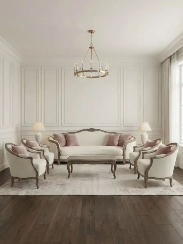 Ivory Blush Carved Living Room Seating