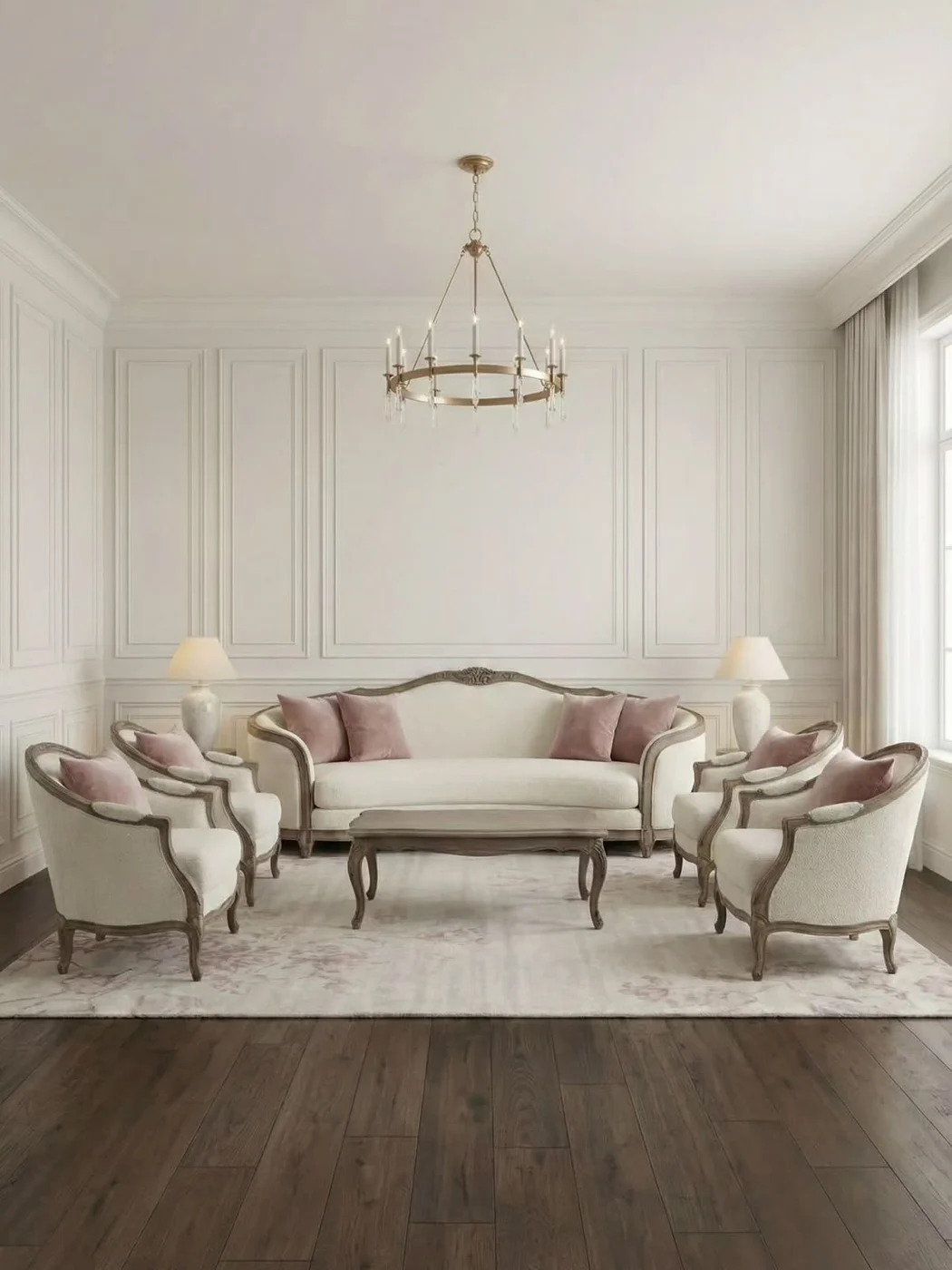 Ivory Blush Carved Living Room Seating