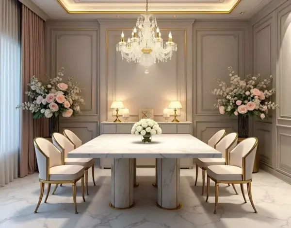 Ivory Rectangular Pedestal Dining Table