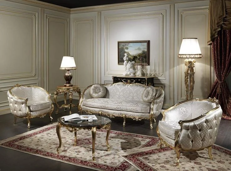 Ivory Button-tufted Carved Living Room Seating