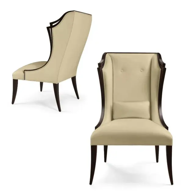 Beige High-back Wingback Dining Chair