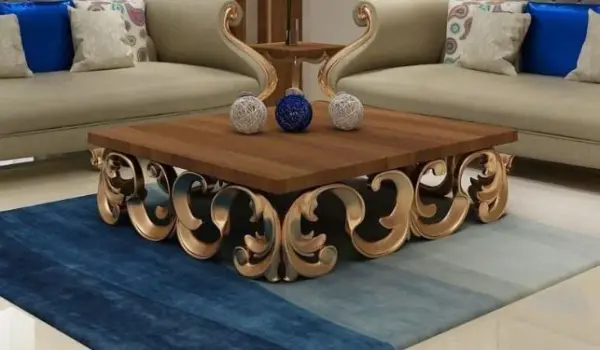 Brown Gold-accent Scroll-detail Coffee Table