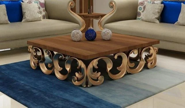 Brown Gold-accent Scroll-detail Coffee Table