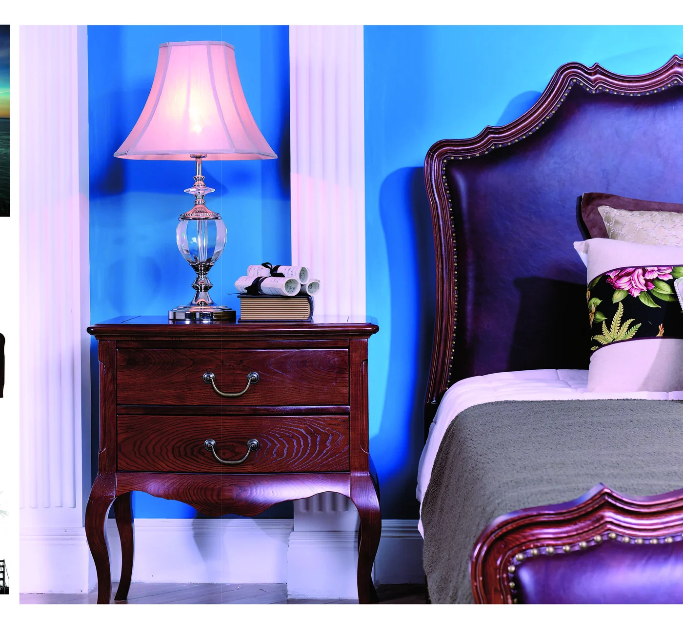 Dark-tone Drawer Curved Bedside Cabinet