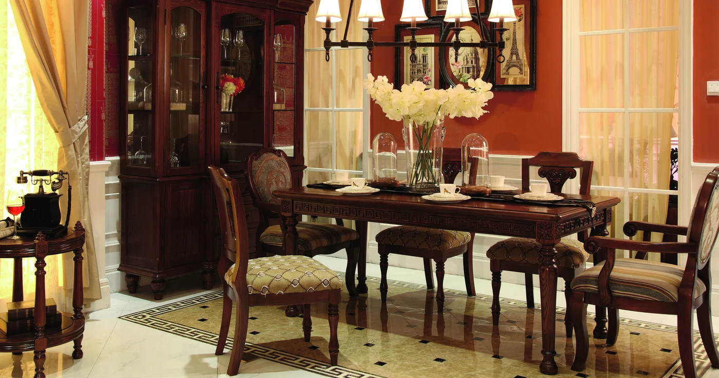 Dark-tone Rectangular Carved Dining Table