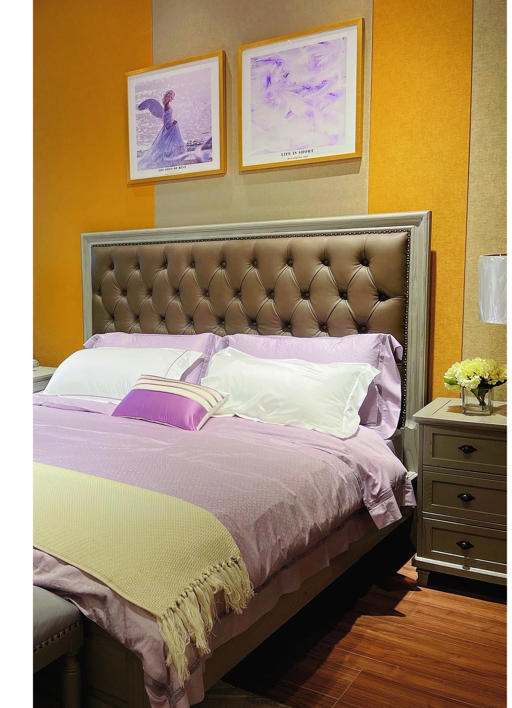 Brown Square Button-tufted Bed