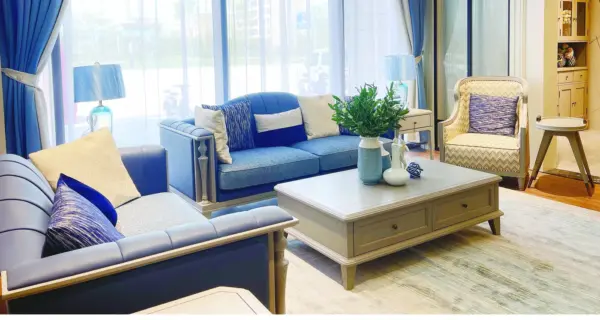 Blue Framed Slender Sofa
