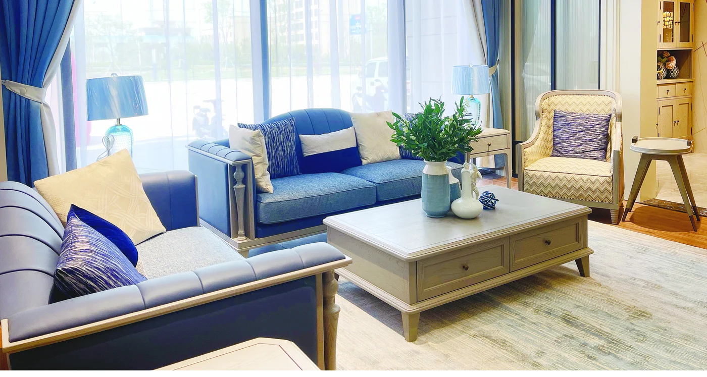 Blue Framed Slender Sofa
