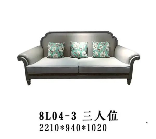 Grey Scroll-arm Three-seat Sofa