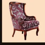Burgundy Patterned Wingback Lounge Chair