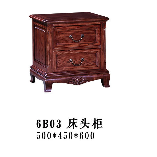 Dark-tone Drawer Carved Bedside Cabinet
