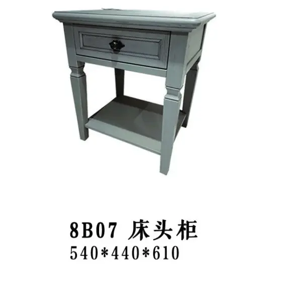 Grey Shelved Turned-leg Bedside Cabinet