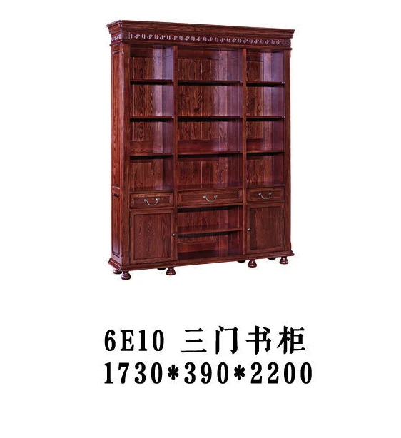 Dark-tone Glass-front Three-door Bookcase