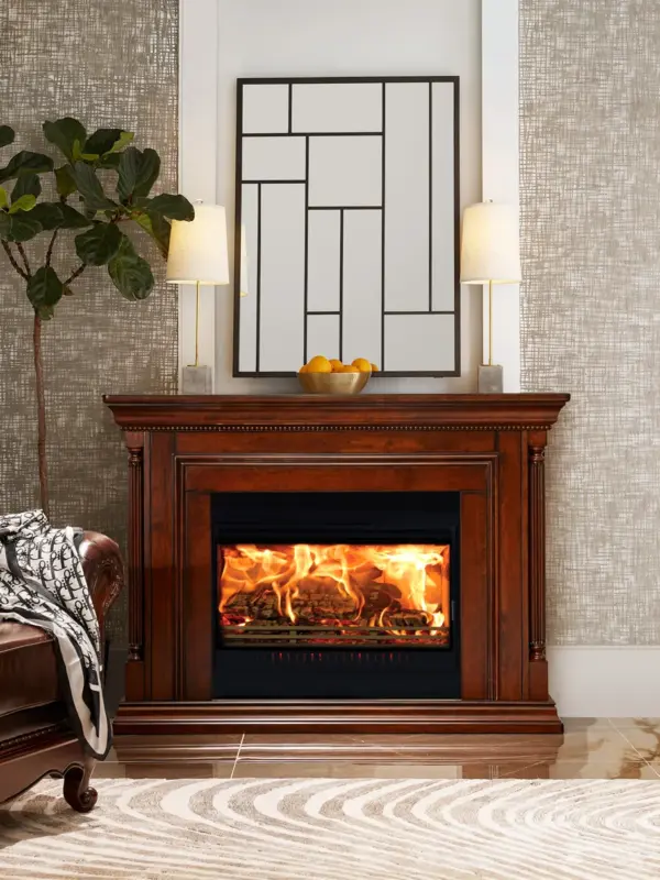 Dark-tone Cornice-detail Rectangular Decorative Fireplace Surround