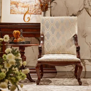 Ivory Patterned High-back Lounge Chair