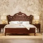 Dark-tone Crest-detail Button-tufted Bed