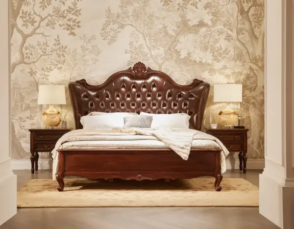 Dark-tone Crest-detail Button-tufted Bed