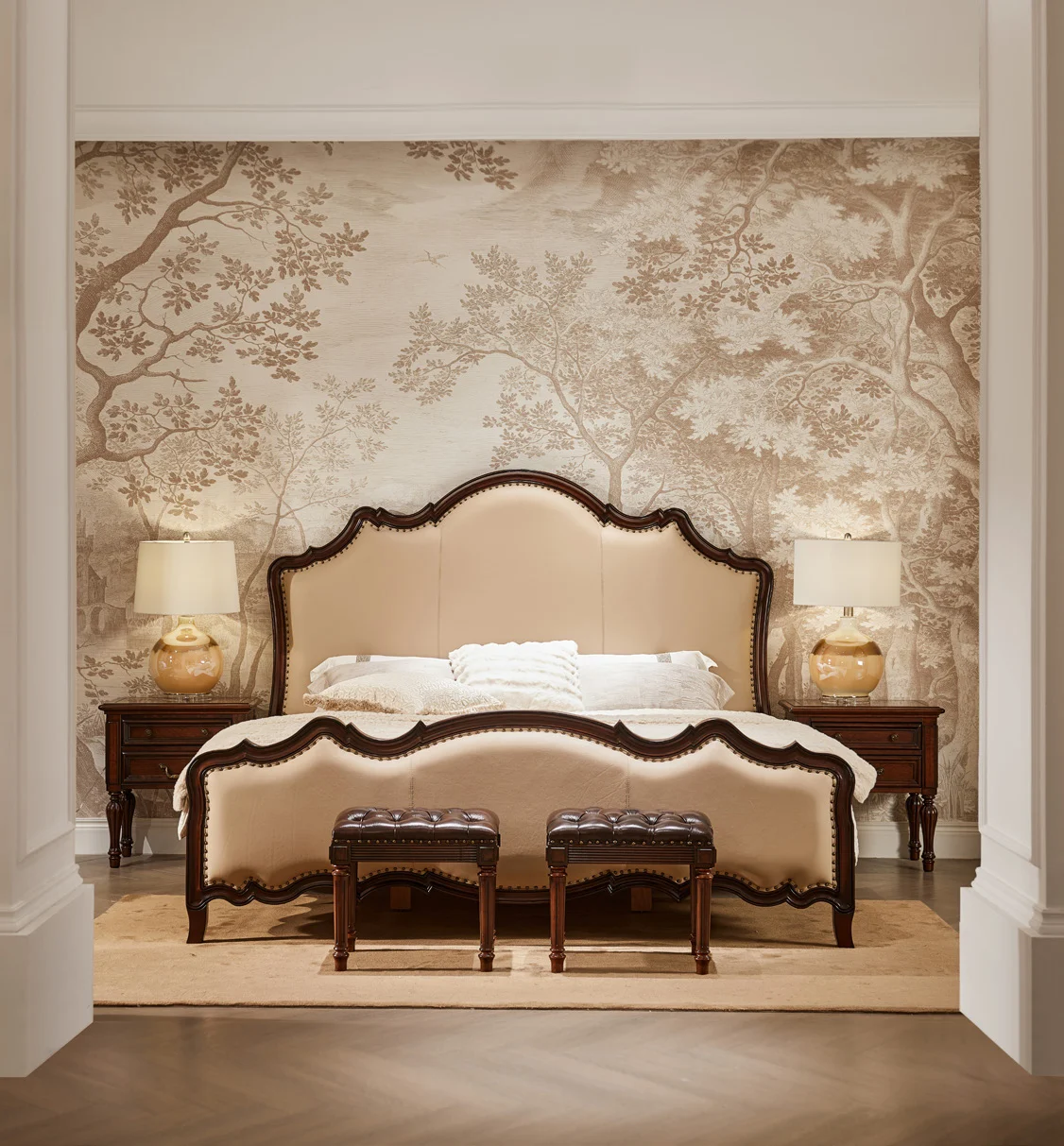 Ivory Scalloped Dark-tone Bed