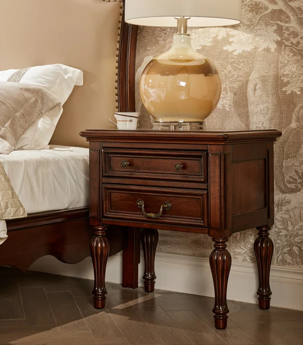 Dark-tone Drawer Turned-leg Bedside Cabinet