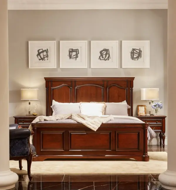 Dark-tone Panelled Square Bed