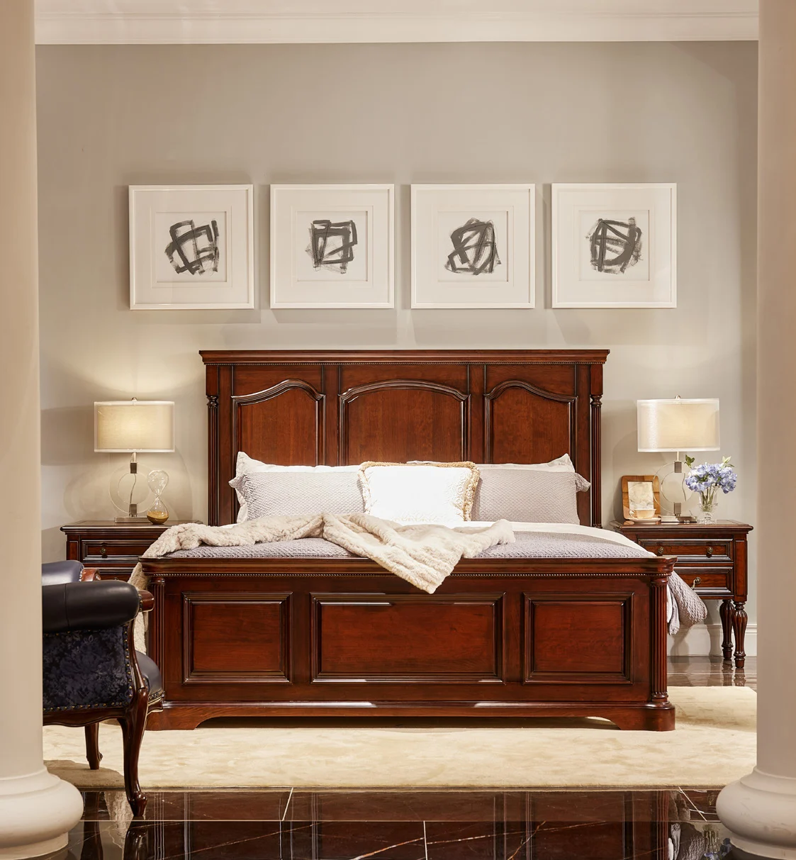 Dark-tone Panelled Square Bed