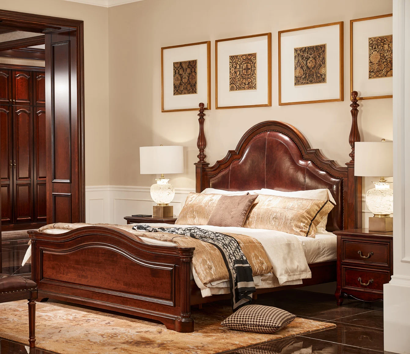 Dark-tone Scalloped Panelled Bed