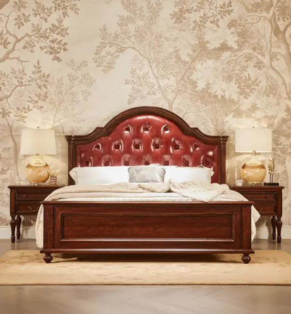 Burgundy Button-tufted Arched Bed