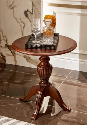 Dark-tone Round Turned-leg Side Table