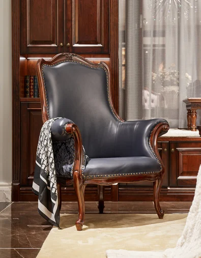 Black Wingback Carved Lounge Chair