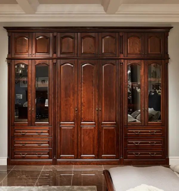 Dark-tone Panelled Glass-front Wardrobe