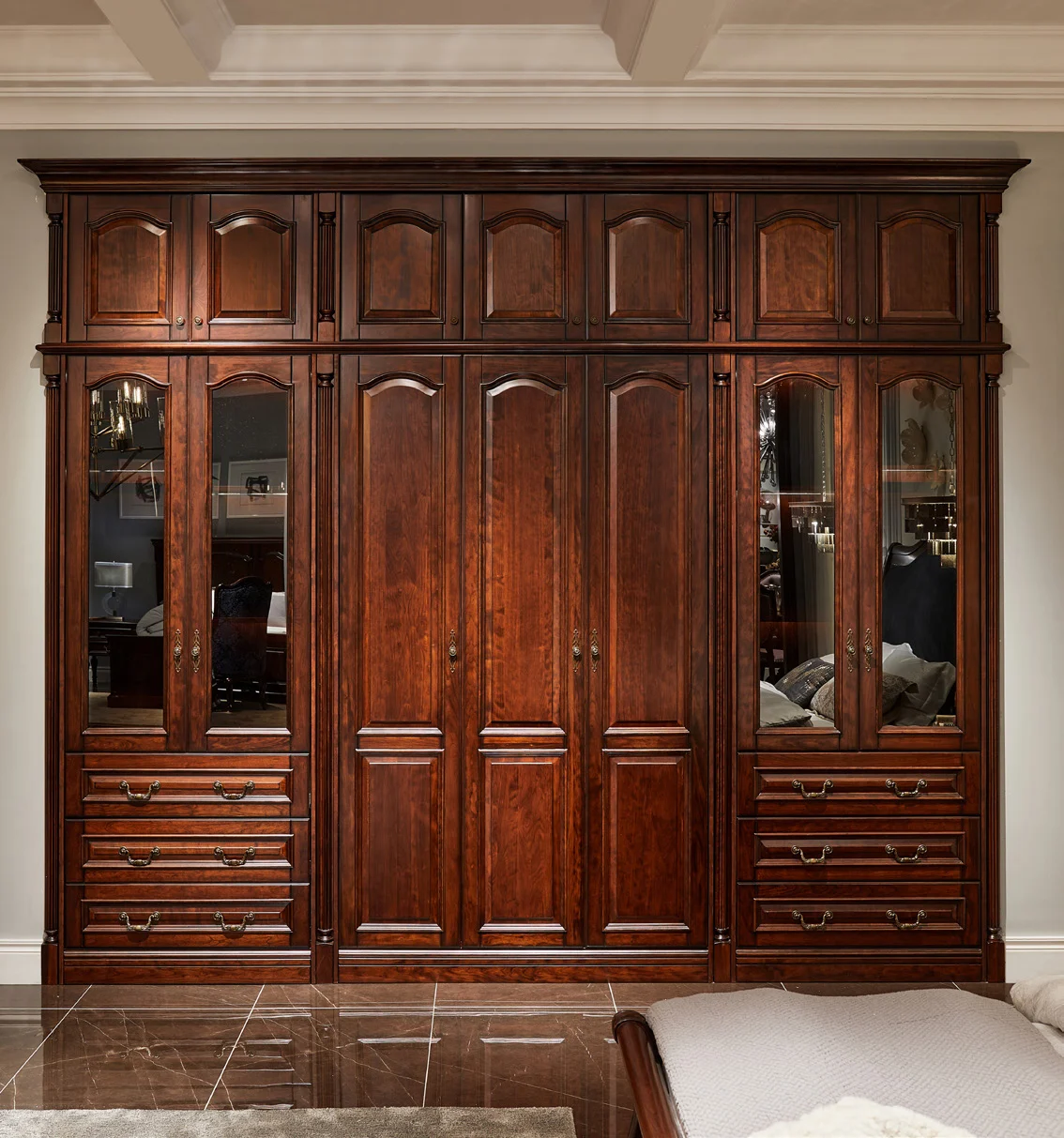 Dark-tone Panelled Glass-front Wardrobe