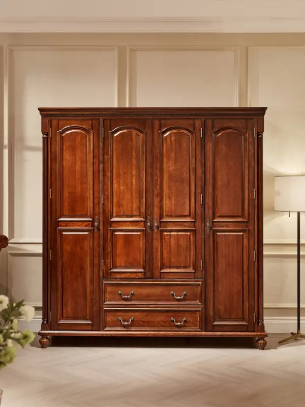 Dark-tone Panelled Four-door Wardrobe