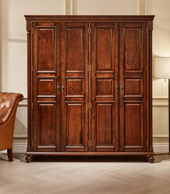 Dark-tone Panelled Wide Wardrobe