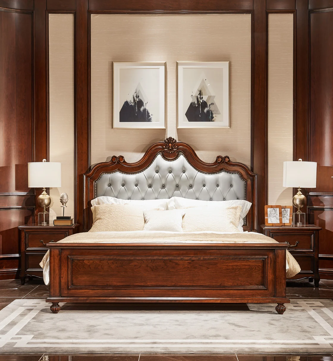 Ivory Button-tufted Dark-tone Bed