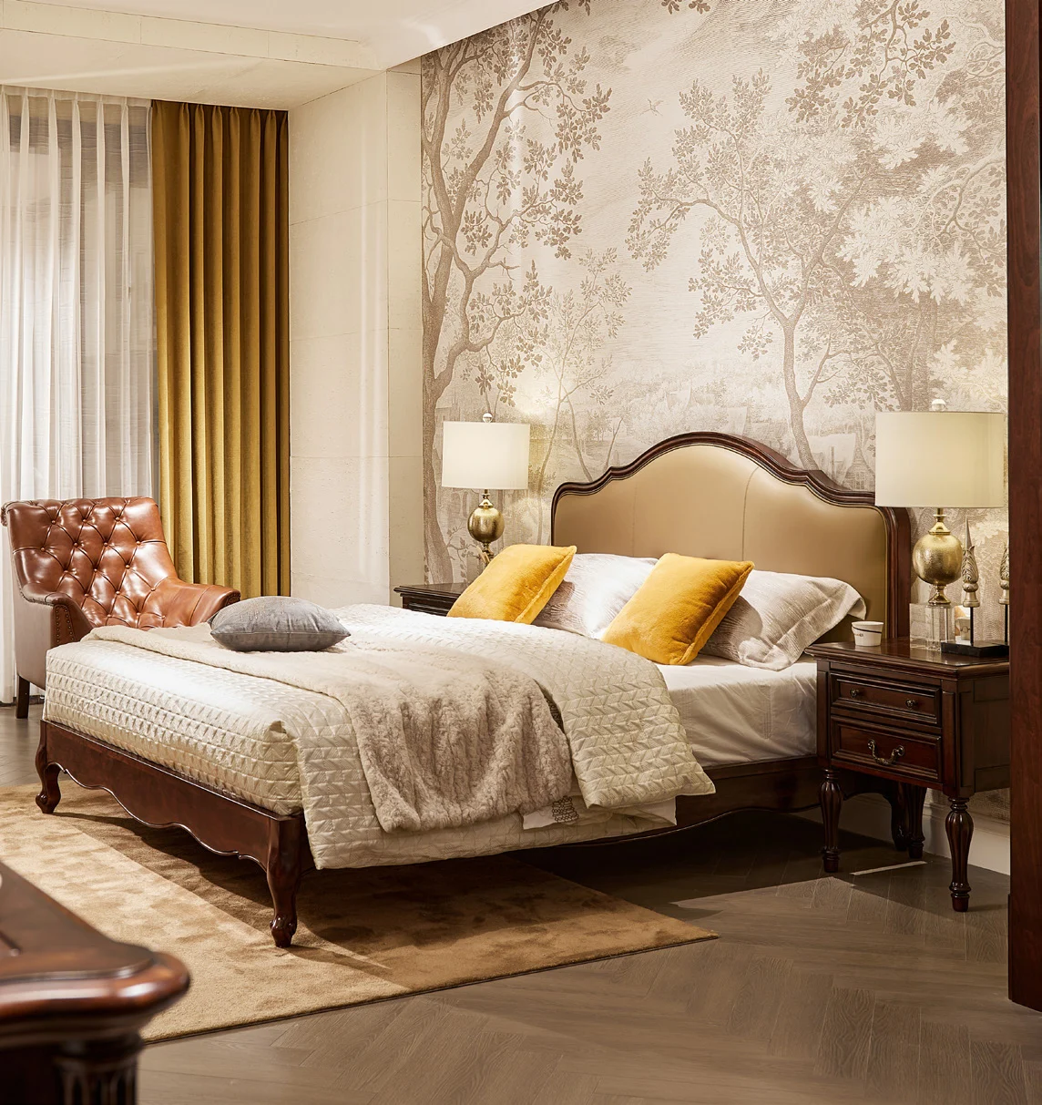 Ivory Scalloped Dark-tone Bed