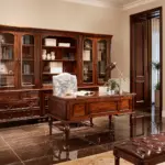 Dark-tone Panelled Drawer Desk & Tea Table