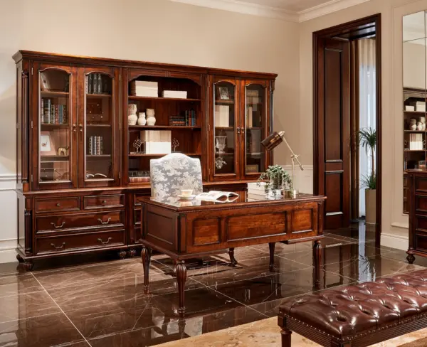 Dark-tone Panelled Drawer Desk & Tea Table