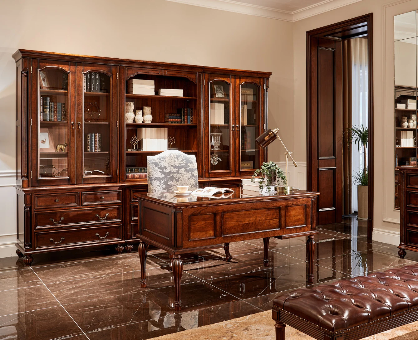 Dark-tone Panelled Drawer Desk & Tea Table
