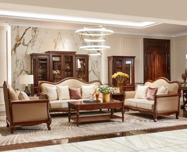 Ivory Dark-tone Scroll-arm Sofa