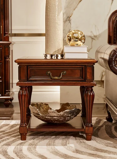 Dark-tone Drawer Shelved Bedside Cabinet