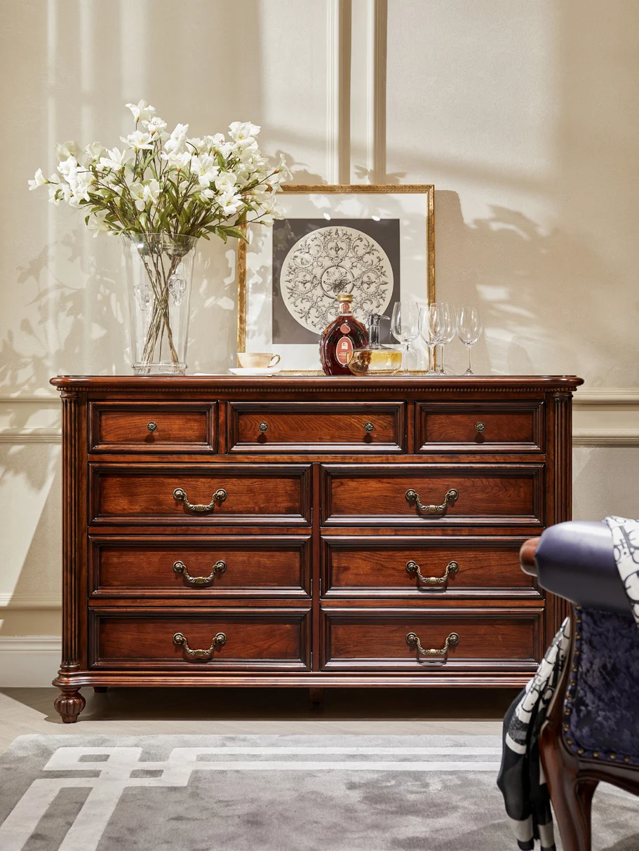 Dark-tone Drawer Wide Chest of Drawers