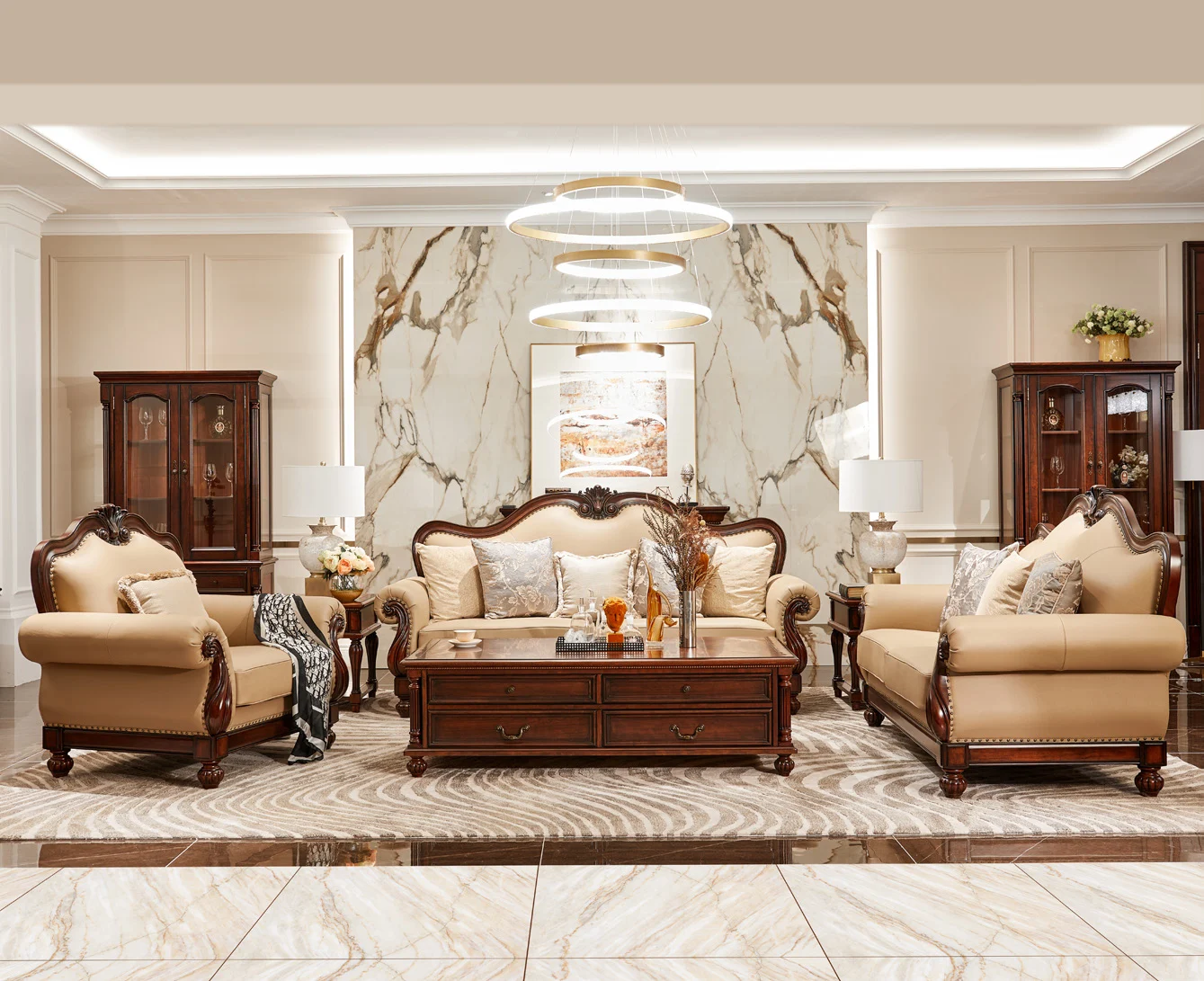 Ivory Carved Rounded Sofa