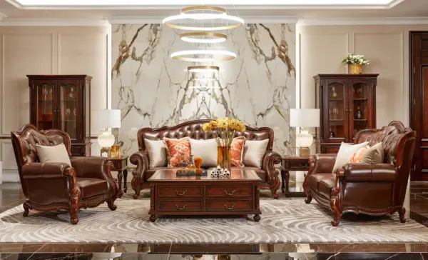 Brown Floral-detail Carved Sofa