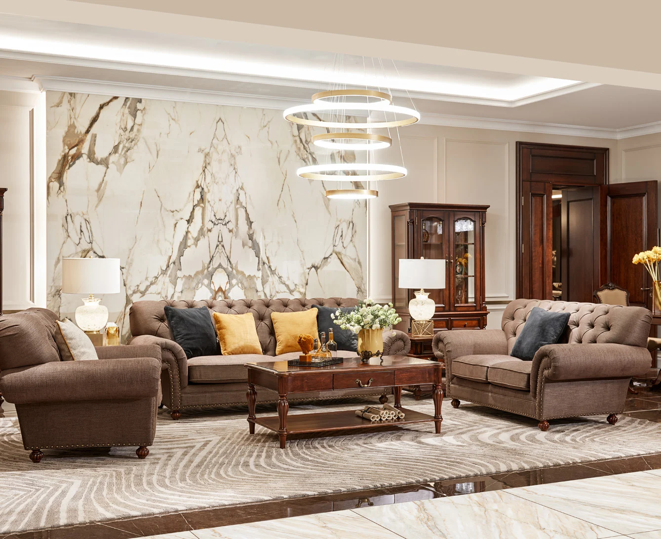 Brown Square Upholstered Sofa