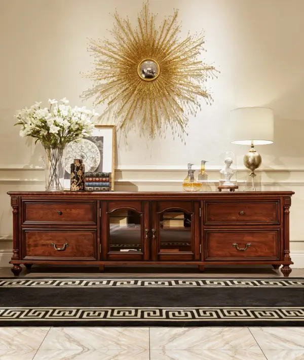 Dark-tone Glass-front Drawer TV Cabinet