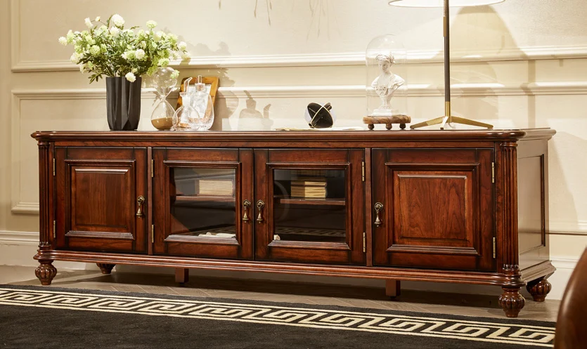 Dark-tone Panelled Glass-front TV Cabinet