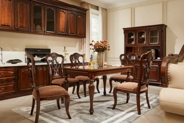 Dark-tone Rectangular Carved Dining Table