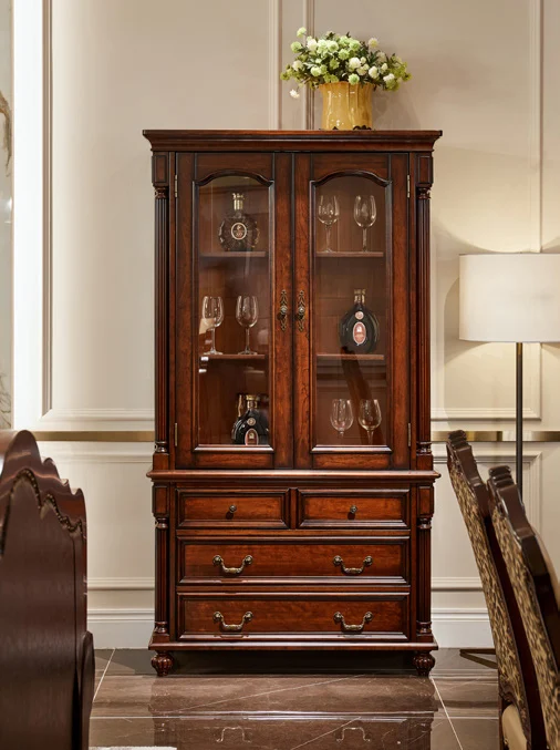 Dark-tone Glass-front Drawer Display Cabinet