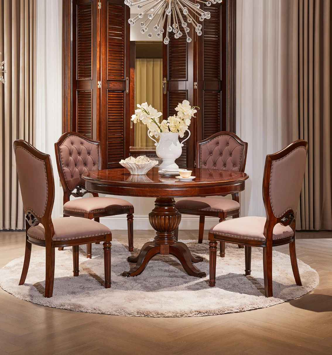 Dark-tone Round Pedestal Dining Table
