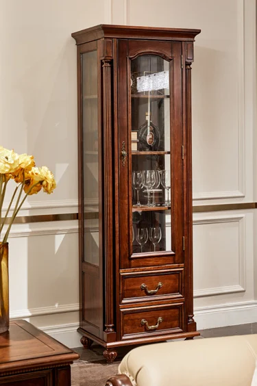 Dark-tone Glass-front Single-column Display Cabinet